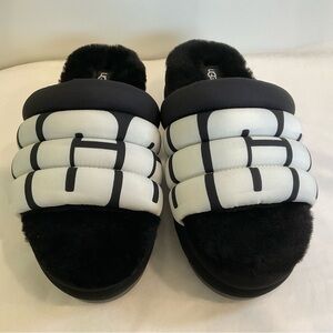 UGG Women's Black and White Plush Slippers